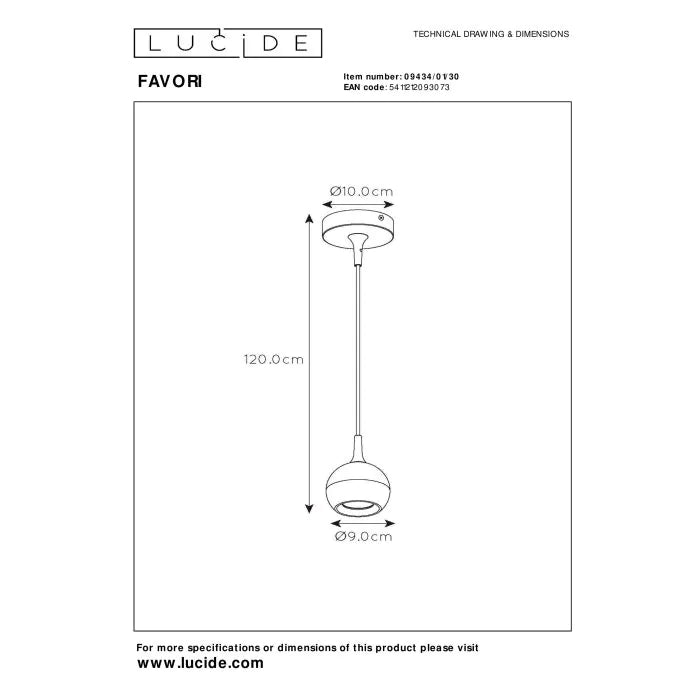 Lucide FAVORI Pendelleuchte Ø 9 cm 1xGU10 Schwarz MDRLED