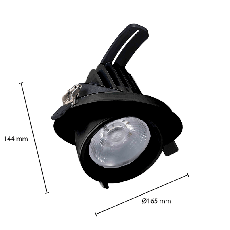 LED Downlight MDRLED® Kantelbaar Ø145 – 30W Zwart CCT-Switch CRI 96 UGR 21