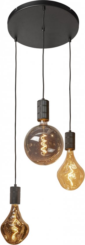 Calex Retro Deckenleuchte - 3x E27 - Industrielle Pendelleuchte - Ø40cm Runde Pendelleuchte - Schwarze MDRLED