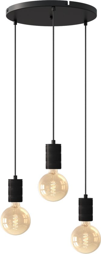 Calex Retro Deckenleuchte - 3x E27 - Industrielle Pendelleuchte - Ø40cm Runde Pendelleuchte - Schwarze MDRLED