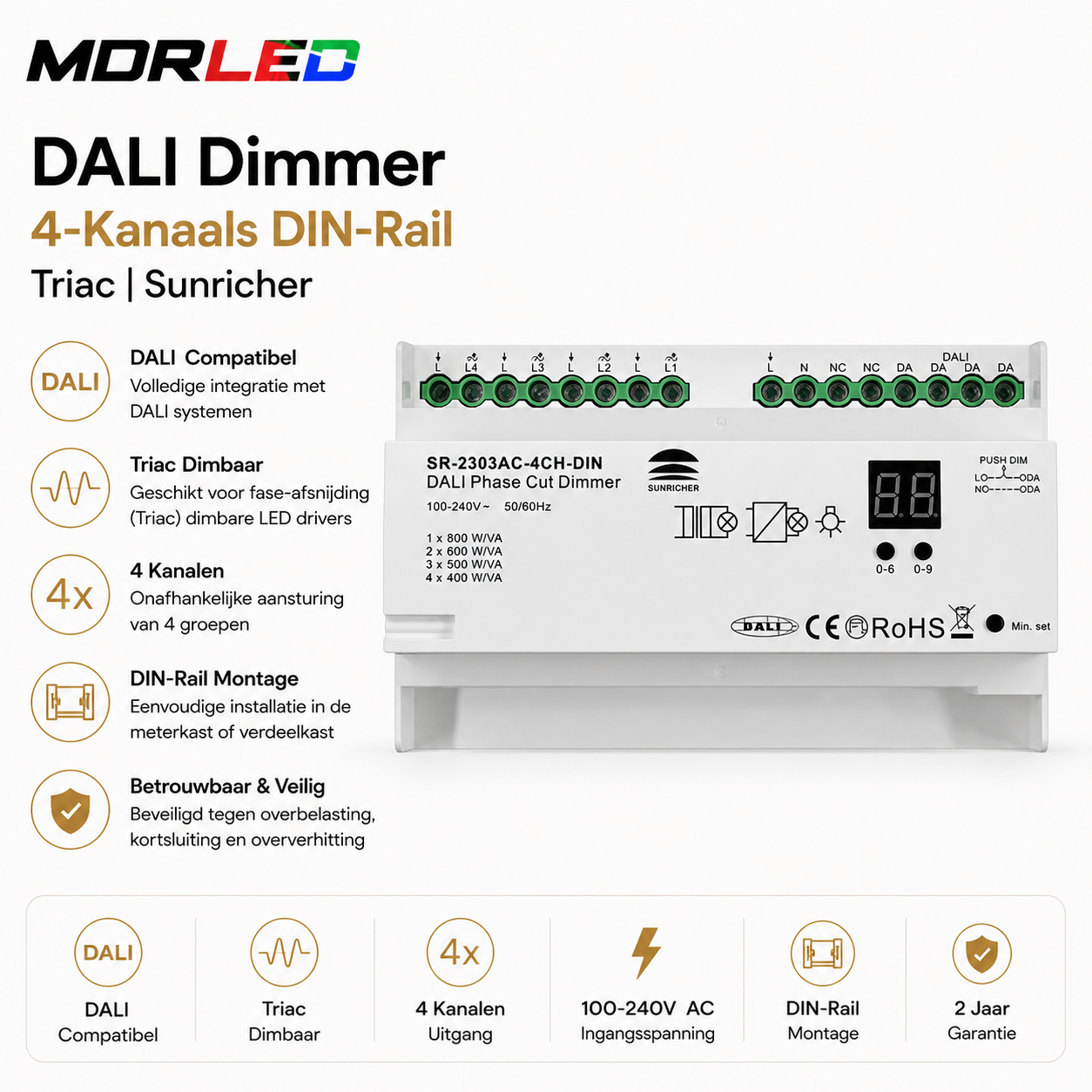 DALI Dimmer | 4-Kanaals | DIN-Rail | Triac | Sunricher