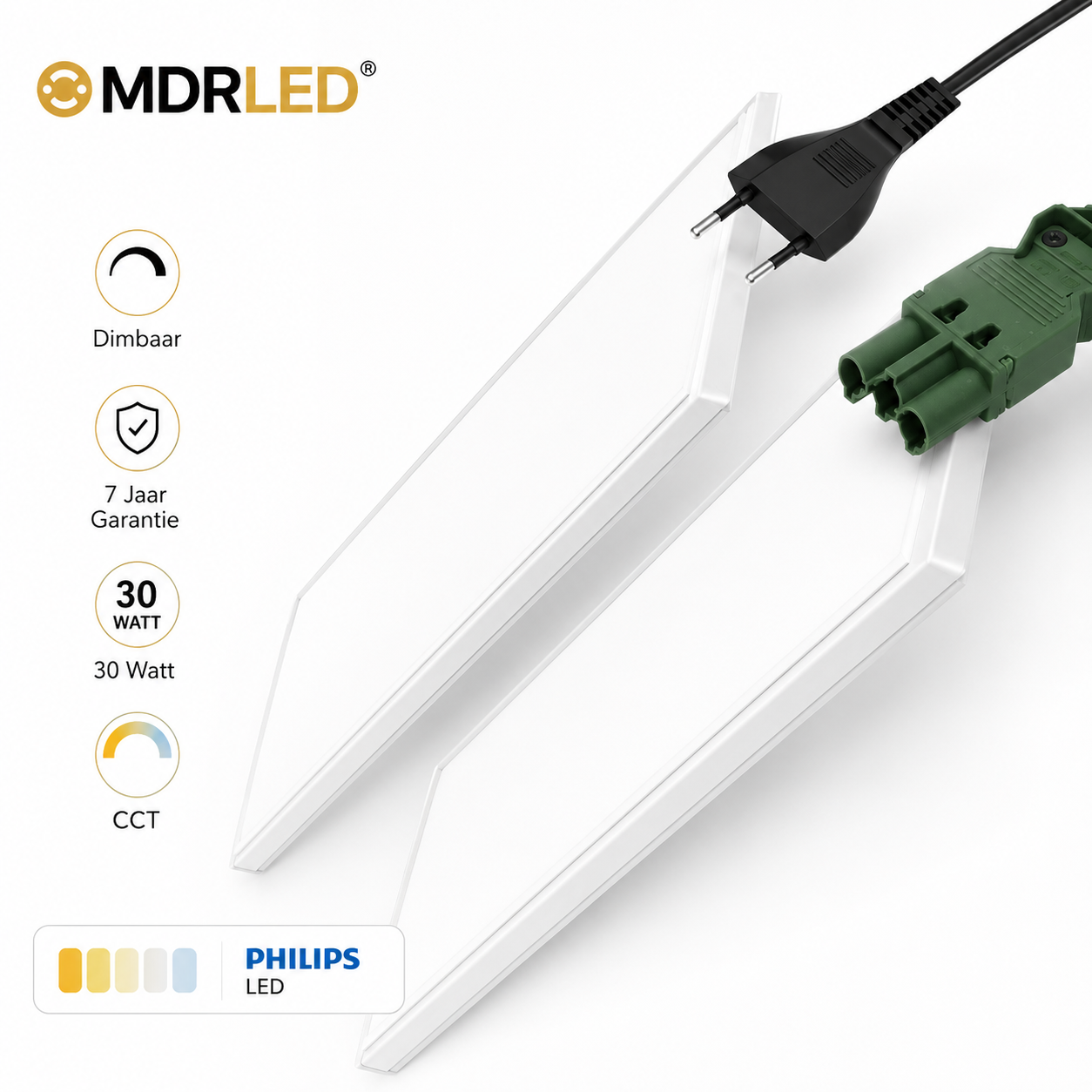Back-lit LED Paneel 120x30 Zwart 30W Dimbaar CCT Inclusief Driver & Eurosnoer MDRLED®