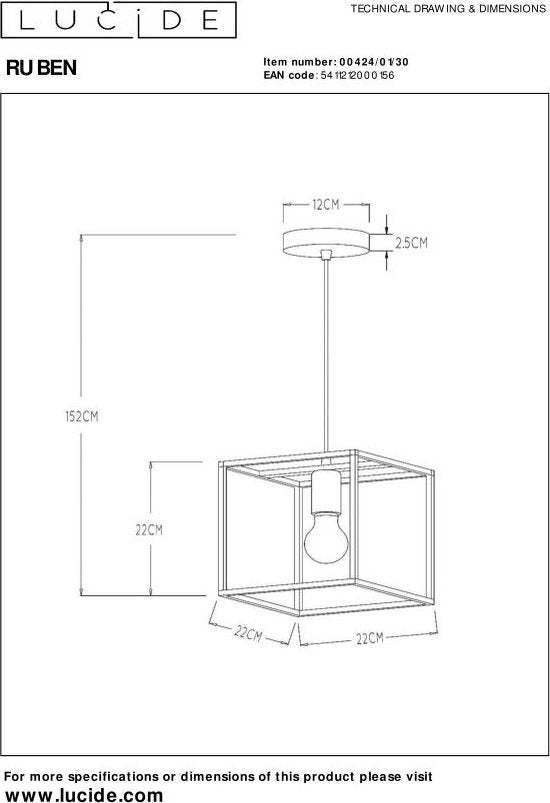 Lucide RUBEN Pendelleuchte – 1xE27 – Schwarz MDRLED