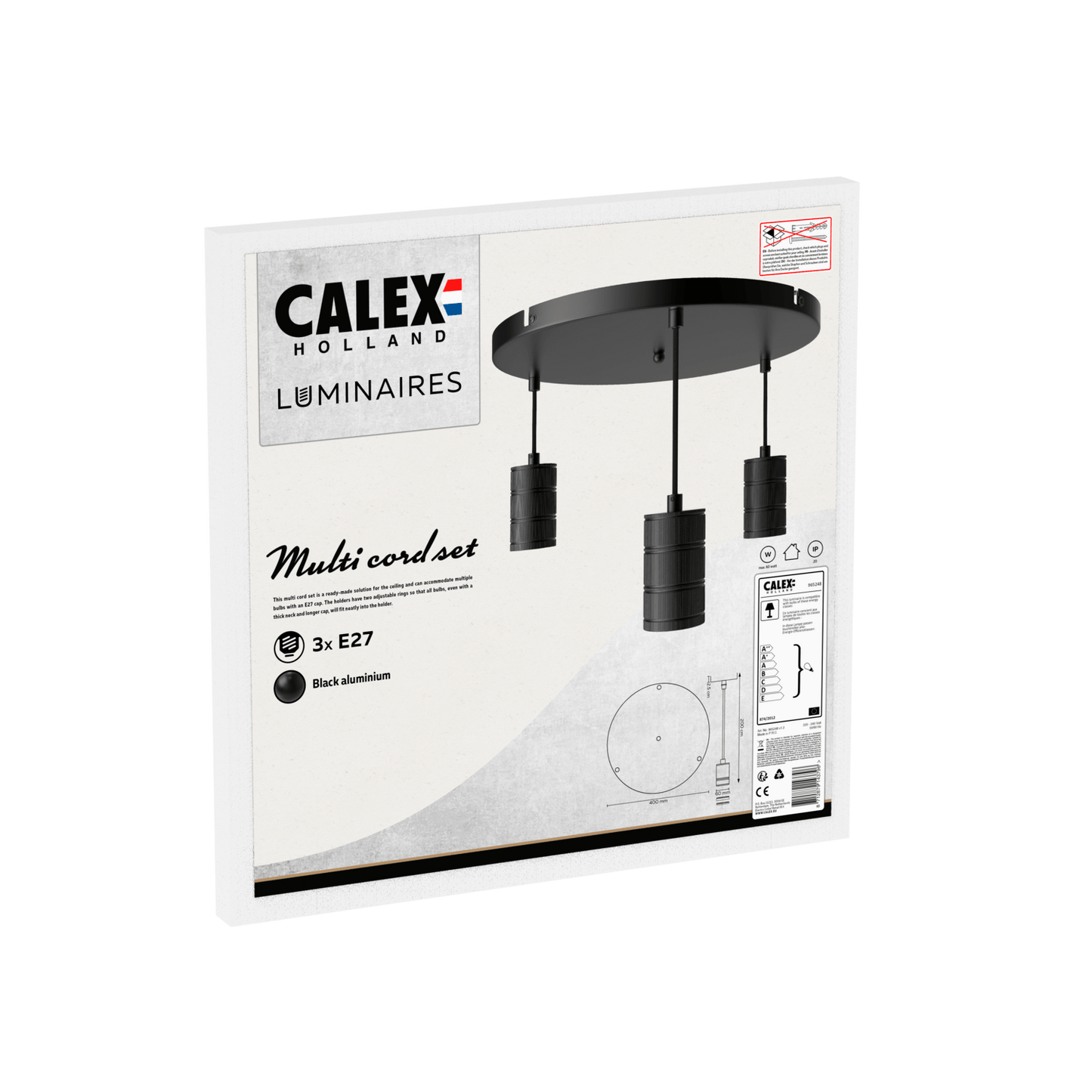 Calex Retro Deckenleuchte - 3x E27 - Industrielle Pendelleuchte - Ø40cm Runde Pendelleuchte - Schwarze MDRLED