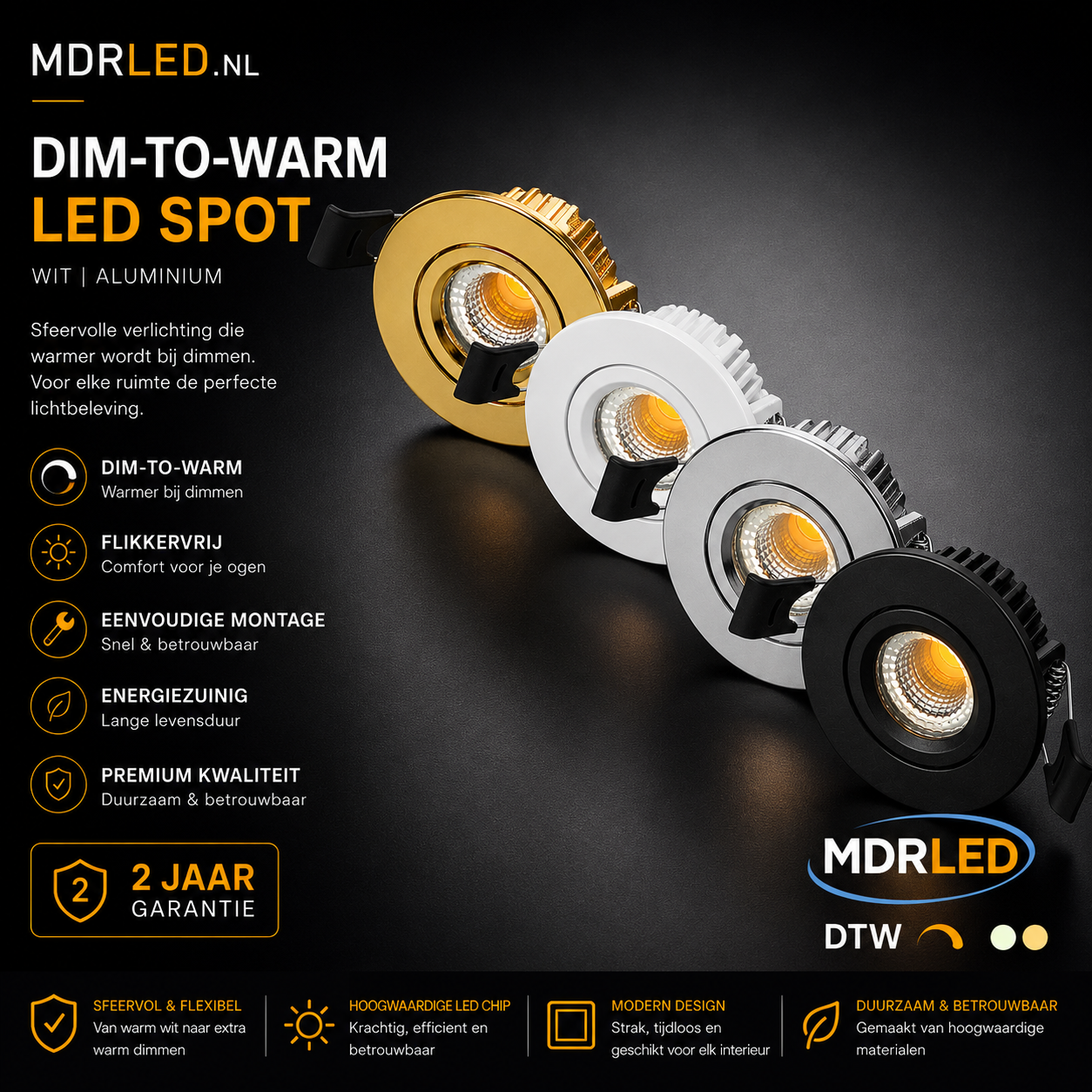 Inbouwspot 5W Dim to Warm Wit IP54 MDRLED