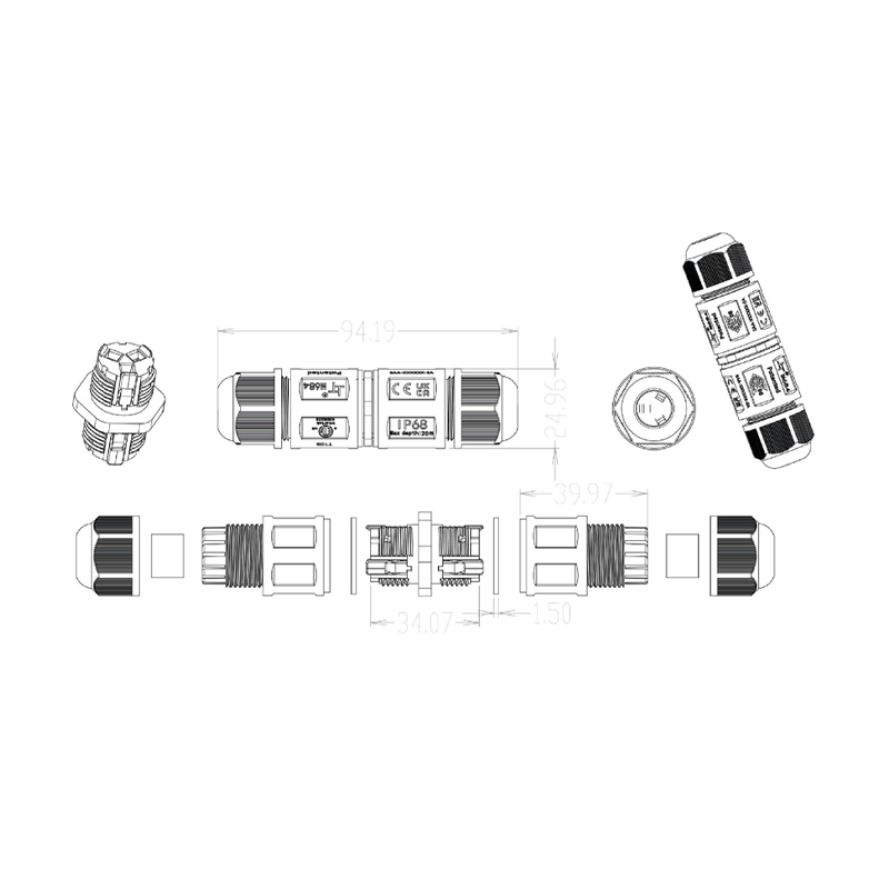 IP68 Wasserdichter Stecker 3-polig 4-11 mm für den Außenbereich MDRLED®