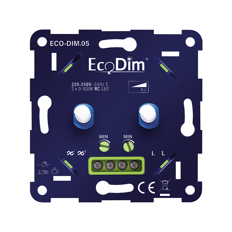 Led dimmer duo 2x 0-100W Fase afsnijding (RC) ECO-DIM.05 MDRLED