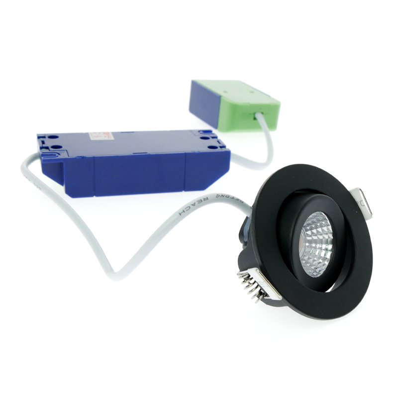 ECODIM ED-10062 LED-Einbaustrahler, geringe Einbautiefe, IP54, Maße zu warm 55 mm. RUNDE SCHWARZE MDRLED®