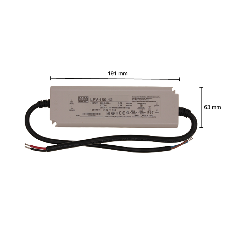 MEANWELL 12V DRIVER IP67 150W. MDRLED®
