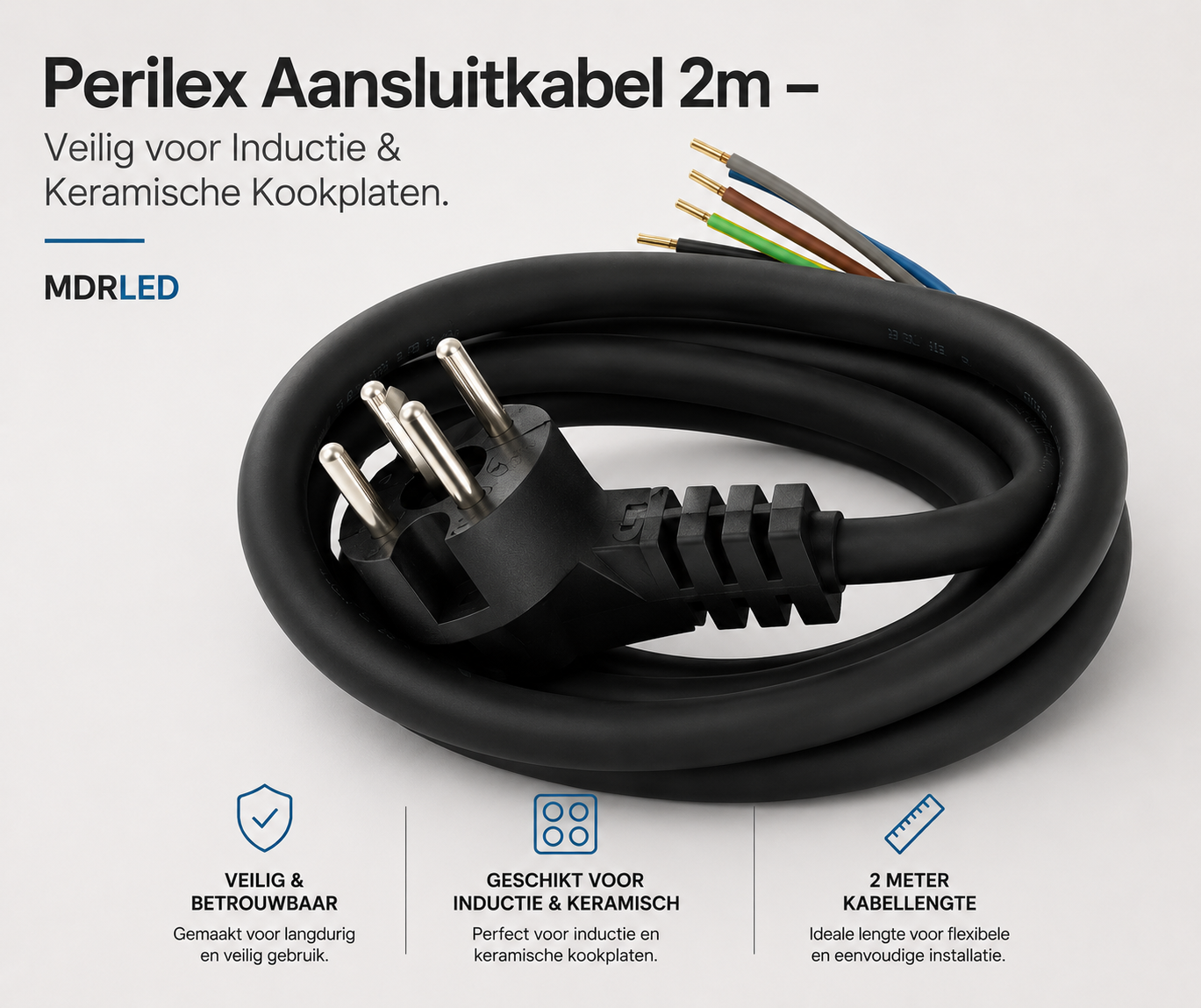 Perilex aansluitsnoer 1.5m 5x2.5mm H07RN-F voor inductiekookplaat 16A zwart