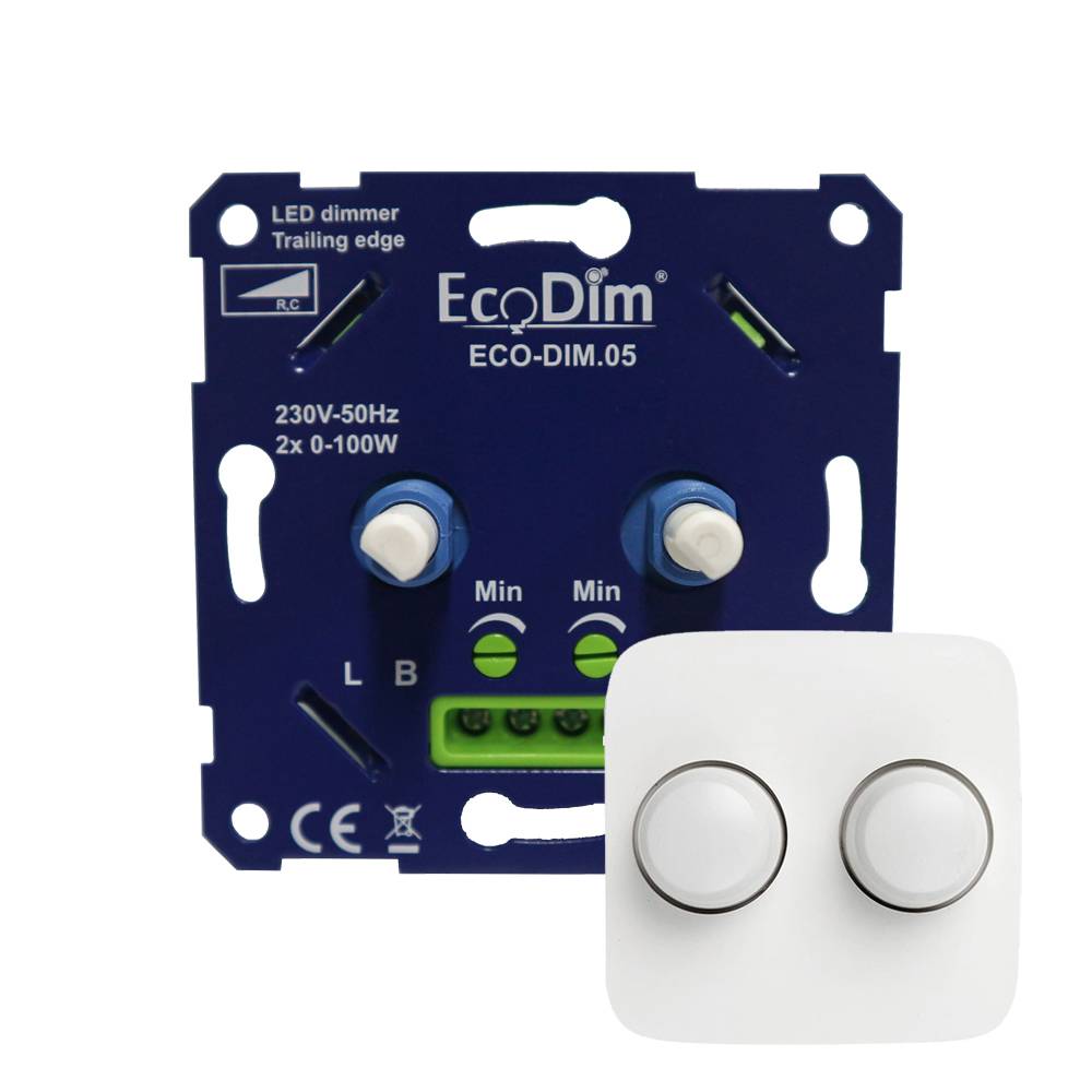 ECODIM ED-10003 DUO-DIMMERTASTE WEISS DUO FÜR BUSCH-JAEGER REFLEX SI INKL. ZENTRALPLATTE UND RAHMEN MDRLED®