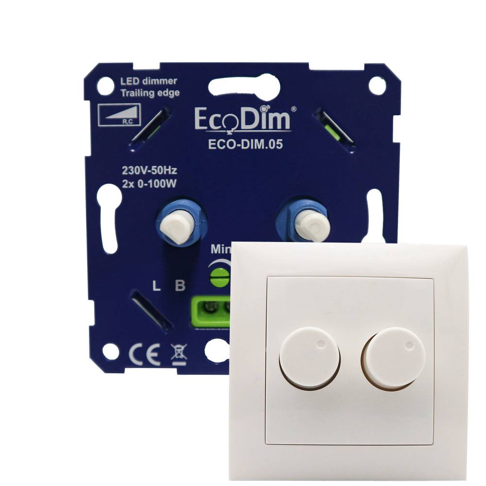 ECODIM ED-10005 DUO DIMMKNOPF WEISS FÜR GIRA/JUNG/MERTEN INKL. ZENTRALPLATTE UND RAHMEN MDRLED®