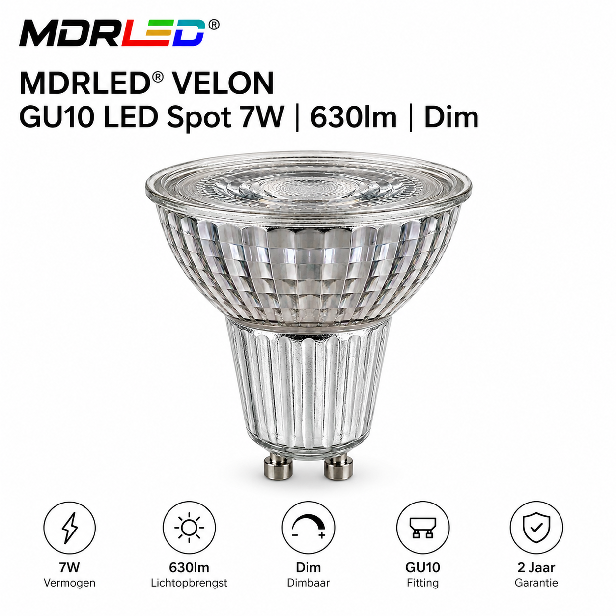 MDRLED® VELON GU10 LED Spot 7W | 630lm | Dimbaar