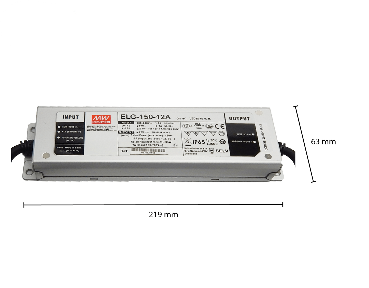 12V MEANWELL-TREIBER IP65 120W