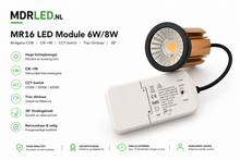 MR16 LED Module 6W/8W | Bridgelux COB | CRI >98 | CCT-Switch | Triac Dimbaar | 38°