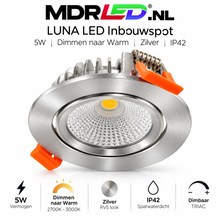MDRLED® LUNA LED Inbouwspot 5W | Dim to Warm | Zilver | IP42