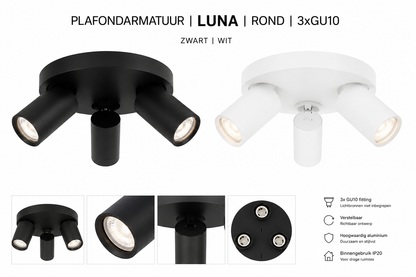 Plafondarmatuur Luna | Rond | 3x GU10 | Wit