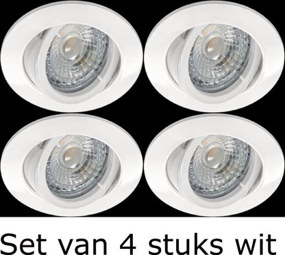 Ronde LED Inbouwspot -SET 4 STUKS– 10W  750 Lumen - 2800K Neutraal Wit - Ø105 mm  Kantelbaar  Niet Dimbaar
