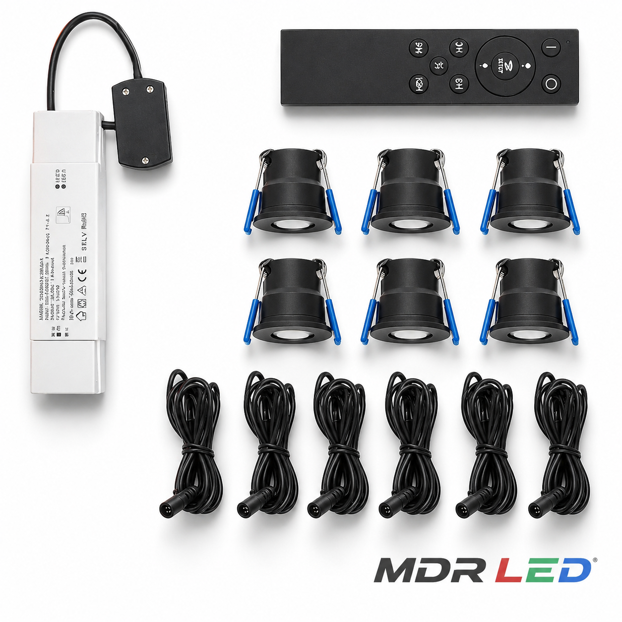 LED Inbouwspots Zwart Set 6 Stuks IP65 – 3W 2700K – Met Afstandsbediening – MDRLED