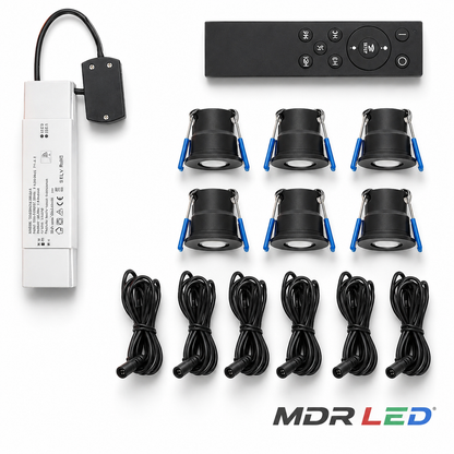 LED Inbouwspots Zwart Set 6 Stuks IP65 – 3W 2700K – Met Afstandsbediening – MDRLED