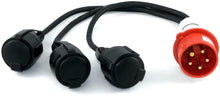 Verloopstekker CEE 16A 5-polig Male naar 3x 230V Rubber Contrastekker Female – 400V naar 230V&nbsp;