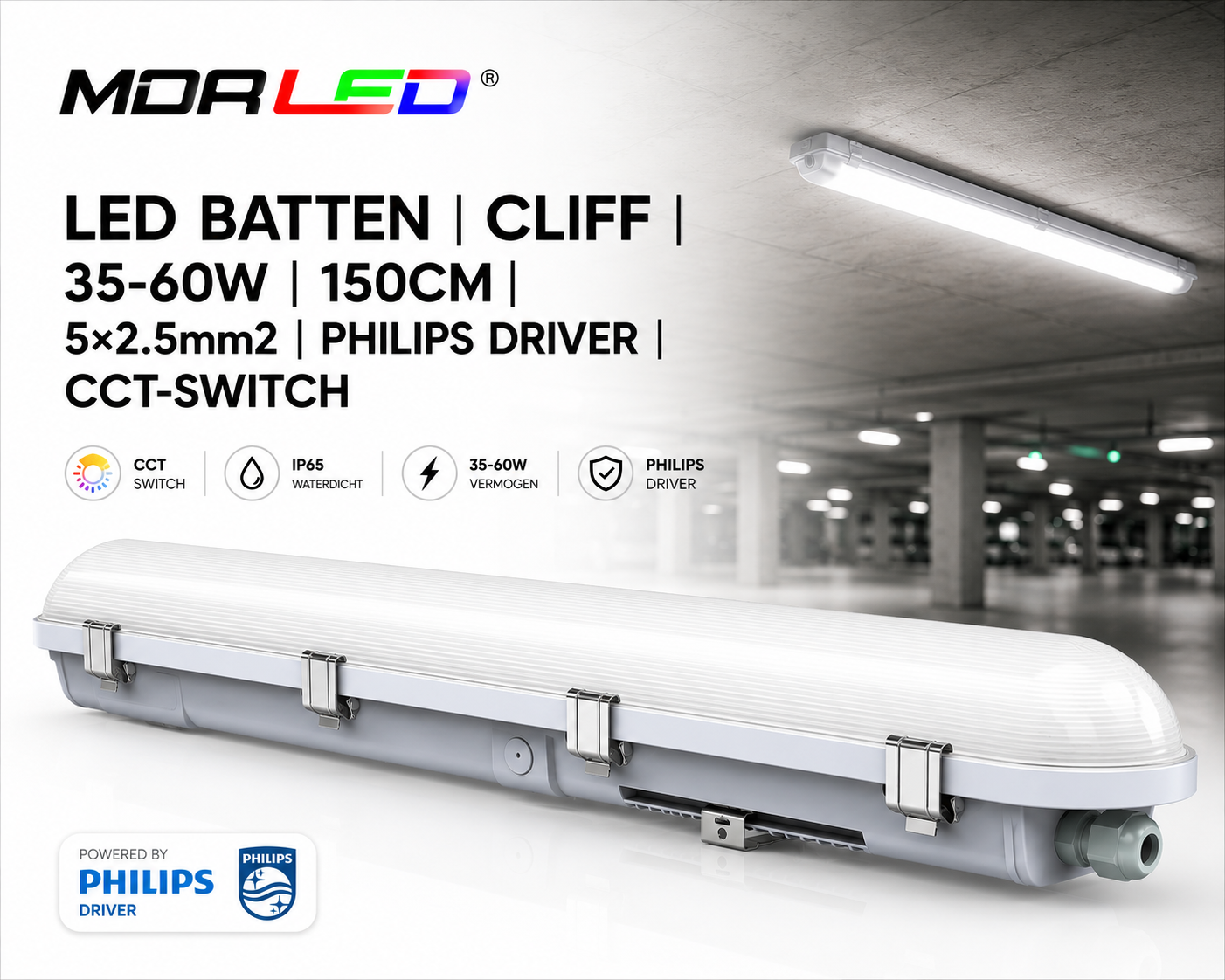 MDRLED® LED Batten CLIFF 150 cm 35-60W | IP65 | CCT