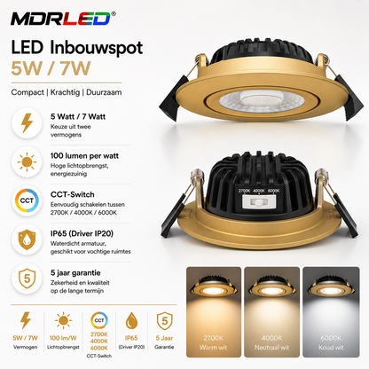LED Inbouwspot Brass | 5/7W | CCT | Dim to Warm | IP65