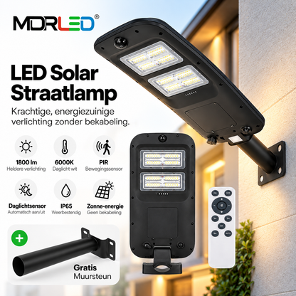 MDRLED® LED Solar Straatlamp 1800lm | 6000K | PIR + Daglichtsensor | IP65 | Gratis Muursteun