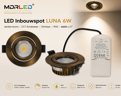 LED Inbouwspot Slim-Fit 4/6W | Donker Brons | CCT Schakelaar | IP65 | MDRLED®