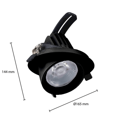 LED Downlight MDRLED® Kantelbaar Ø145 – 30W  Zwart  CCT-Switch  CRI 96  UGR 21