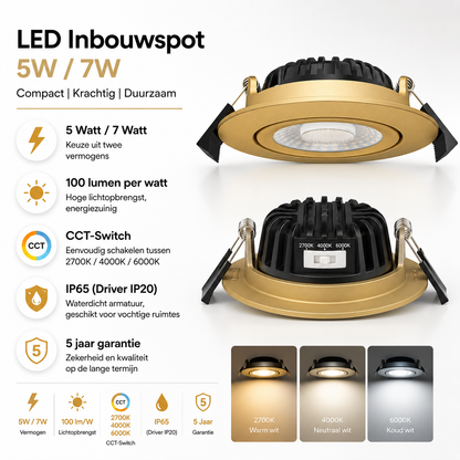 LED Inbouwspot Brass | 5/7W | CCT | Dim to Warm | IP65