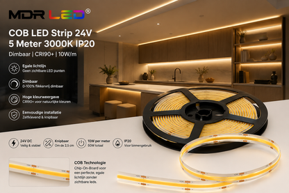 Taśma LED COB 24V IP20 5M 10W/M 3000K MDRLED®