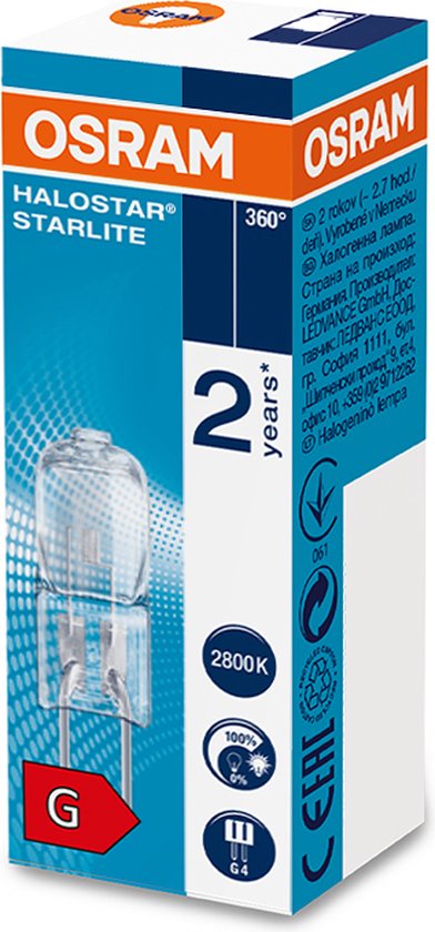 Osram Ledvance Halostar G4 – 20W Halogeenlamp Dimbaar – Warm Wit 2800K – 12V