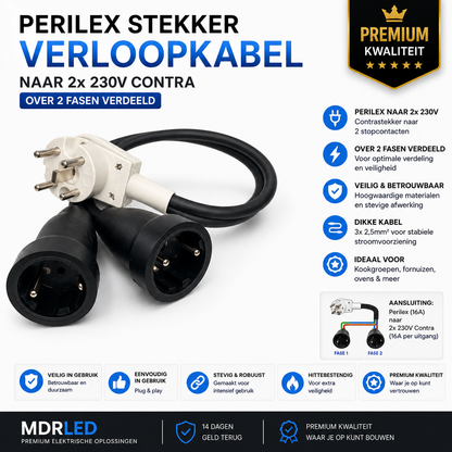 Perilex Stekker Verloop naar 2x230V over 2 Fasen Verdeeld - MDR LED®