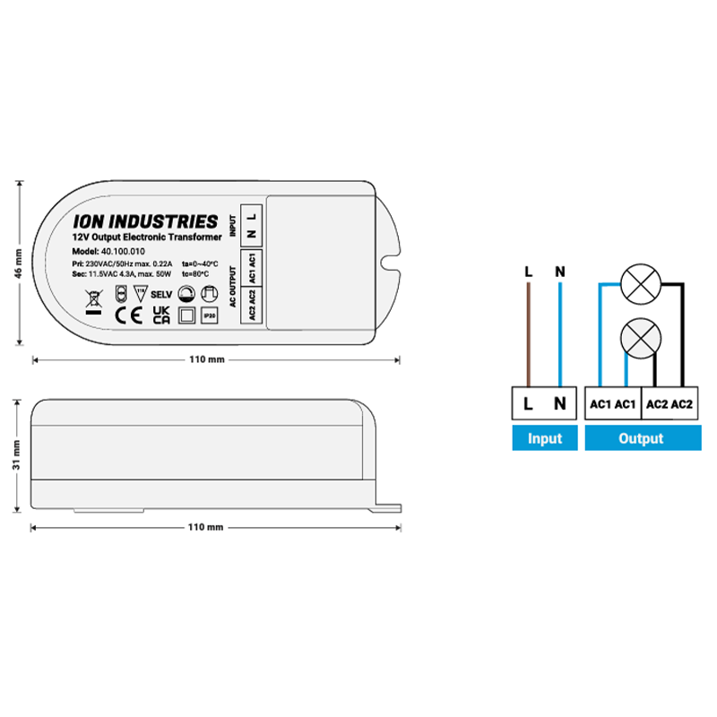 STEROWNIK ŚCIEMNIACZA STAŁEGO NAPIĘCIA 12 V 50 W ION Industries MDRLED®