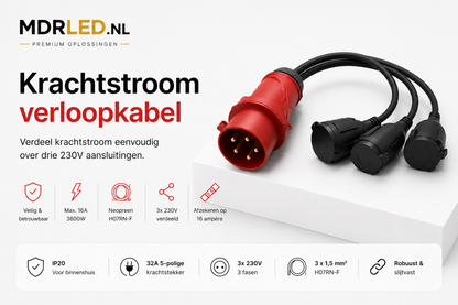 32A Cee Krachtstekker naar 3x 230V met H07 RN-F Neopreenkabel - MDR LED®