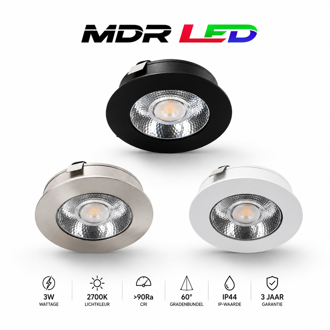 LED Meubelspot 3W 12V(DC) IP44 Zilver 2700K Ø55 mm MDRLED®