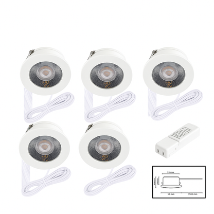 LED Meubelspot 3W – Set van 5 – 12V – IP44 – Ø55 mm – Zwart/Wit/Zilver – MDRLED®