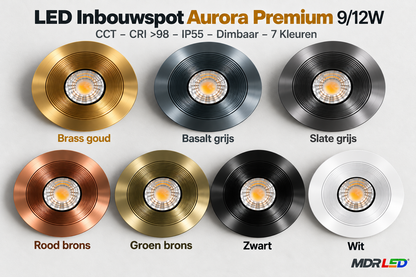 LED Inbouwspot Aurora Premium 9/12W CCT Dimbaar – IP65 – CRI >98 – 7 Kleuren