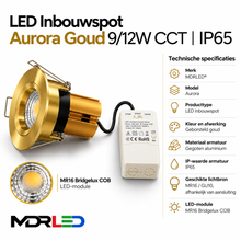 LED Inbouwspot Aurora 2 Premium Geborsteld Goud 9/12W CCT – IP65 – CRI >98 – Dimbaar