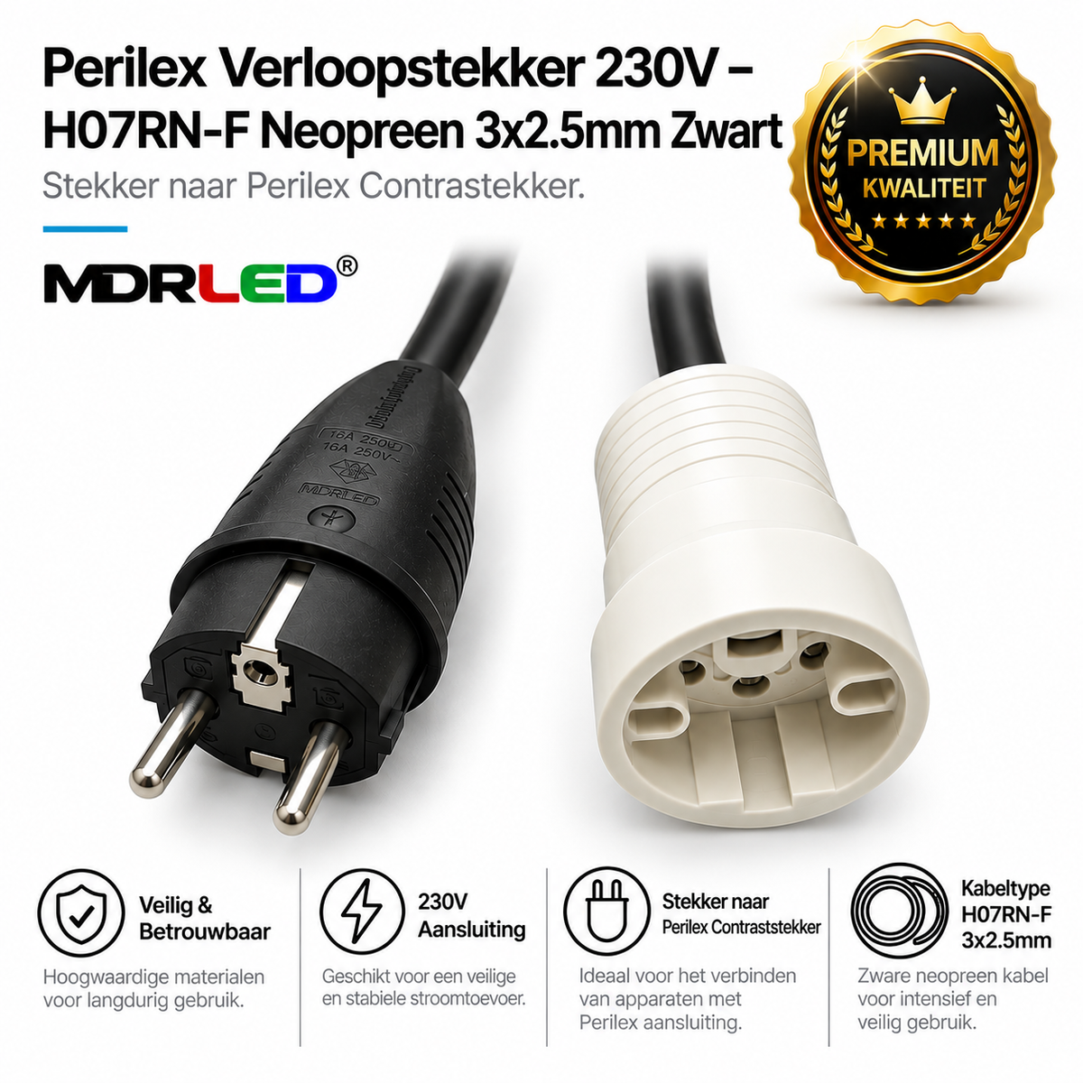 Perilex verloopstekker 230V naar Perilex | H07RN-F | 3x2,5 mm²