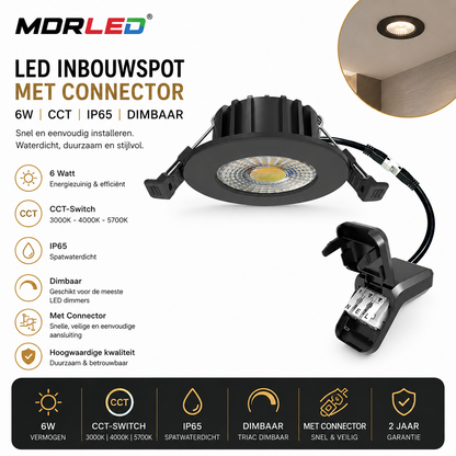 MDRLED LED Inbouwspot Zwart | 6W | CCT | IP65 | Dimbaar