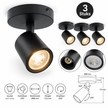 MDRLED® Plafondarmatuur GU10 | Kantelbaar | Zwart | 3 Stuks