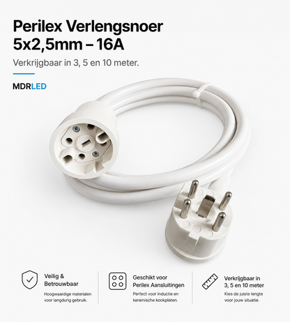 Perilex Koppelsnoer 16A – 3 of 5m, Wit, 5x2.5mm², Hittebestendig Extra Dikke Kabel