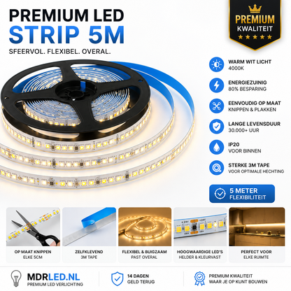 LED FLEX 4000K 120 LED/meter -  5 meter  CRI 90 ACTIE  MDRLED®