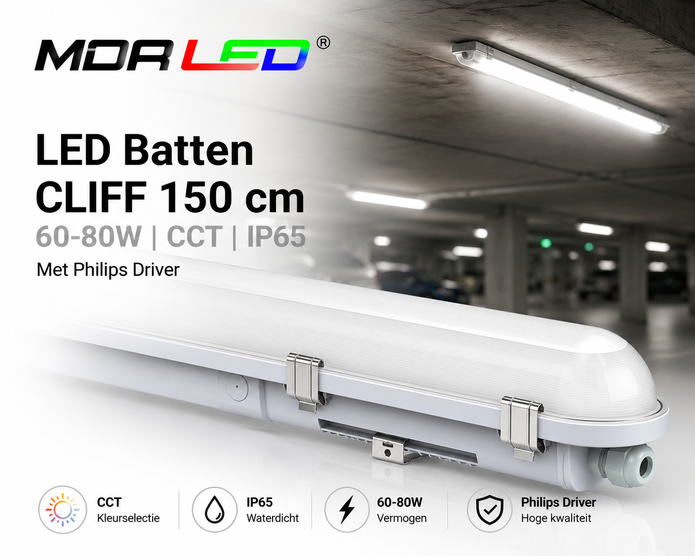MDRLED® LED Batten CLIFF 150 cm 60-80W | CCT | IP65 | Philips Driver