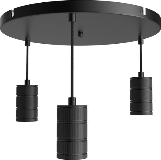 Calex Retro Lampa sufitowa - 3x E27 - Industrialna lampa wisząca - Ø40cm Okrągła lampa wisząca - Czarna MDRLED