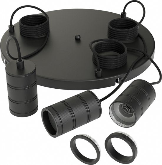 Calex Retro Deckenleuchte - 3x E27 - Industrielle Pendelleuchte - Ø40cm Runde Pendelleuchte - Schwarze MDRLED