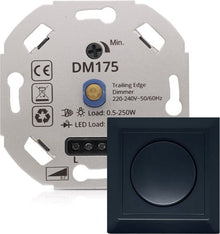 Universele LED Dimmer 0,5-200W – Inbouw Zwarte Afdekplaat – Fase Afsnijding – ACTIE