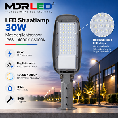 MDRLED® LED Straatlamp 30W | Daglichtsensor | IP66 4000K/6000K